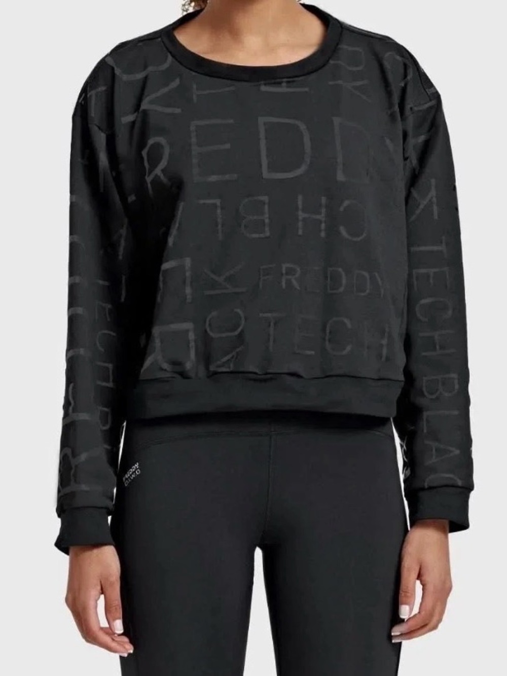 Freddy Women's Black Logo-Print Crewneck  Cropped Sweatshirt